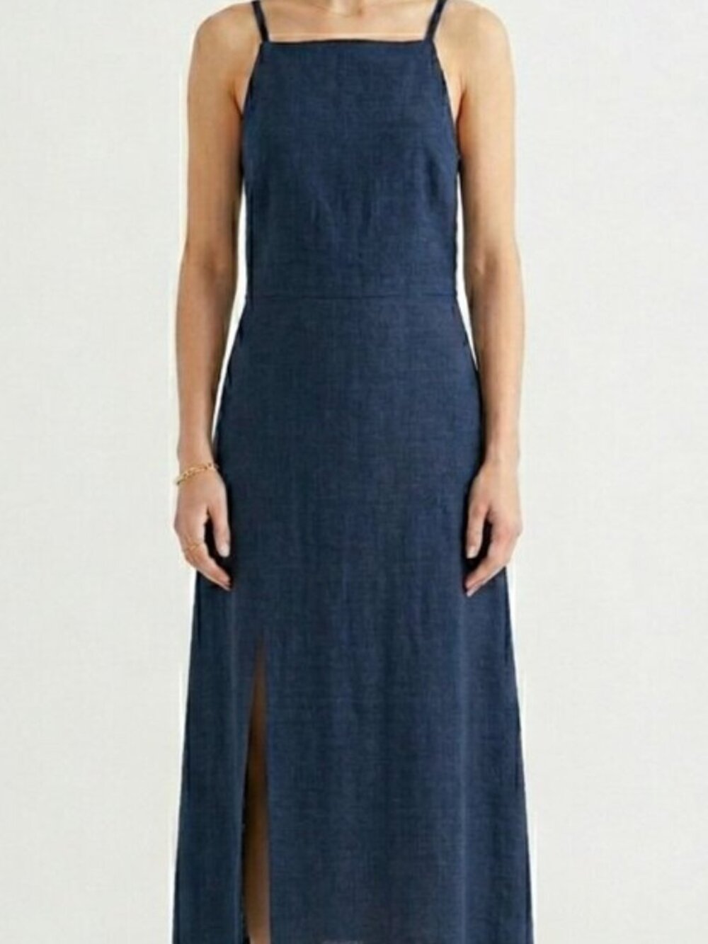 NWT Madewell Navy Crosshatch Knit Apron Neck Maxi Slip Dress Size L Large